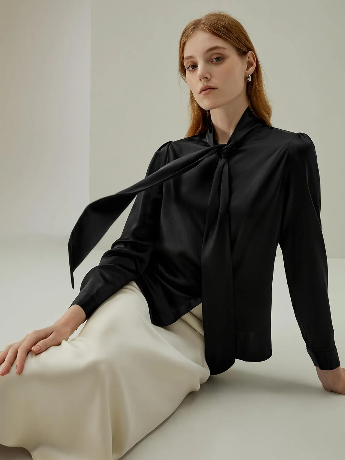 LilySilk Bow-tie Neck Silk Blouse for Women Long Sleeve Ladies Tops Buttons VintageReal Silk Shirts