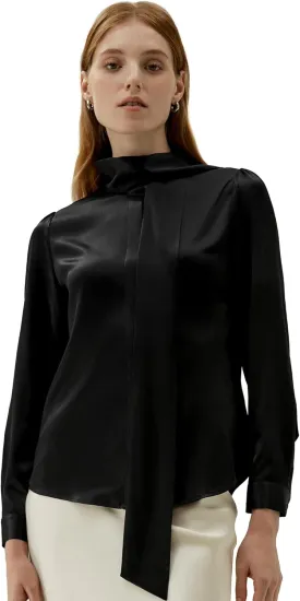 LilySilk Bow-tie Neck Silk Blouse for Women Long Sleeve Ladies Tops Buttons VintageReal Silk Shirts