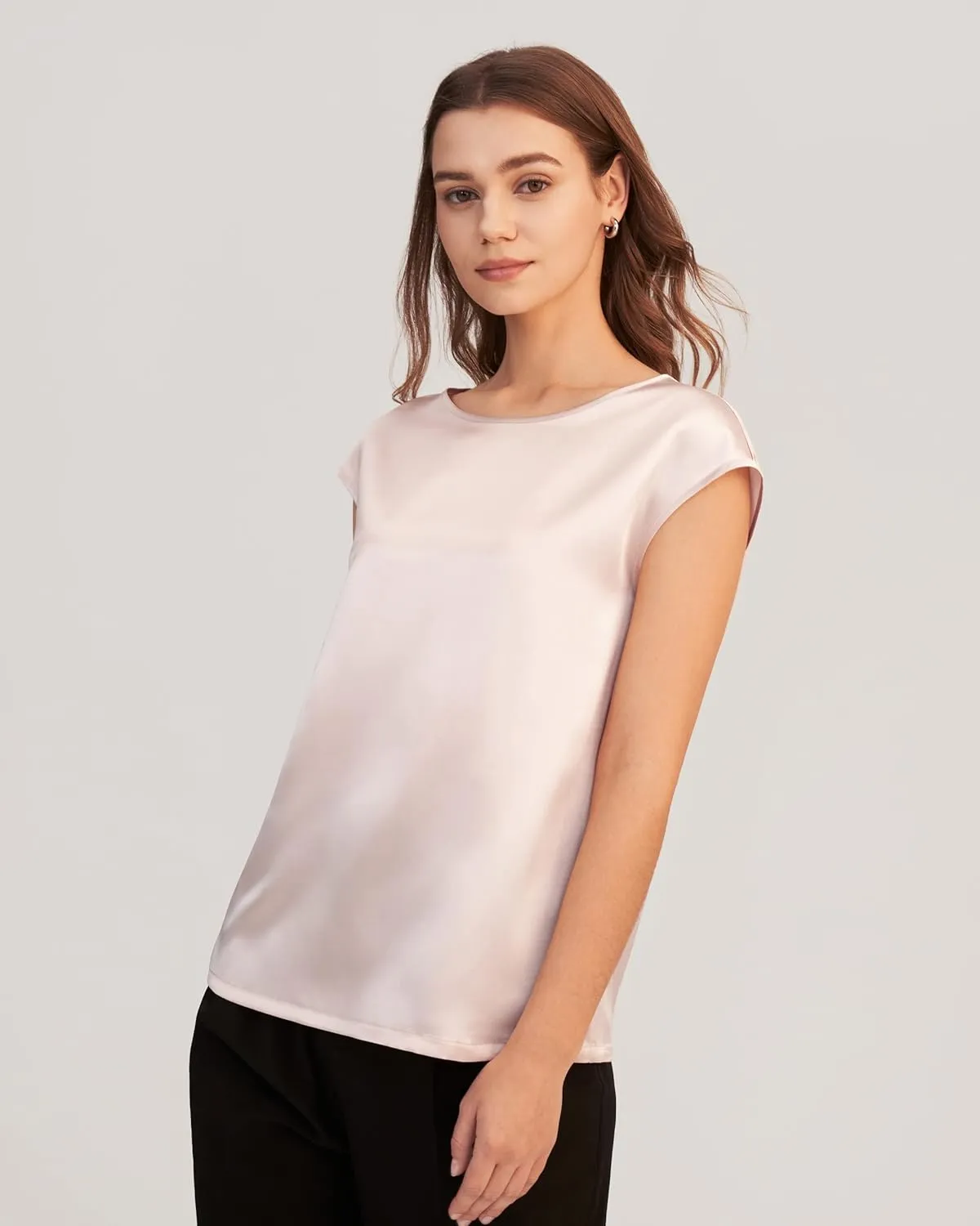 LilySilk Silk Blouse for Women Short Sleeve Summer Cool Comfy Charmeuse Silk Tops for Ladies
