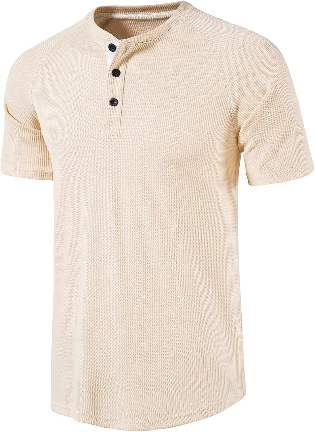 LOCALMODE Men's Casual Crew Neck Long Sleeve T Shirts of Waffle Henley