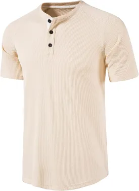 LOCALMODE Men's Casual Crew Neck Long Sleeve T Shirts of Waffle Henley