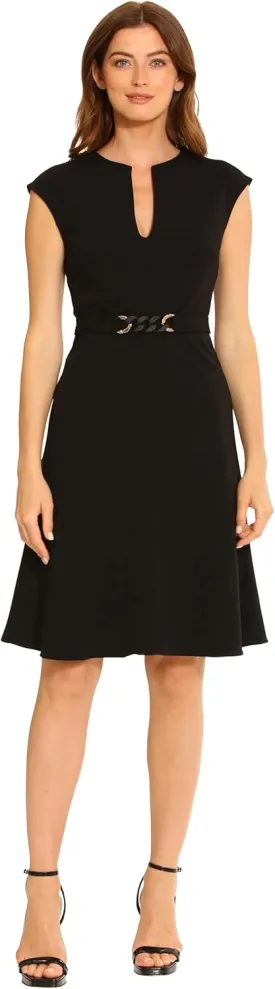 Maggy London Women's Notch Mock Neck Fit and Flare Crepe Dress