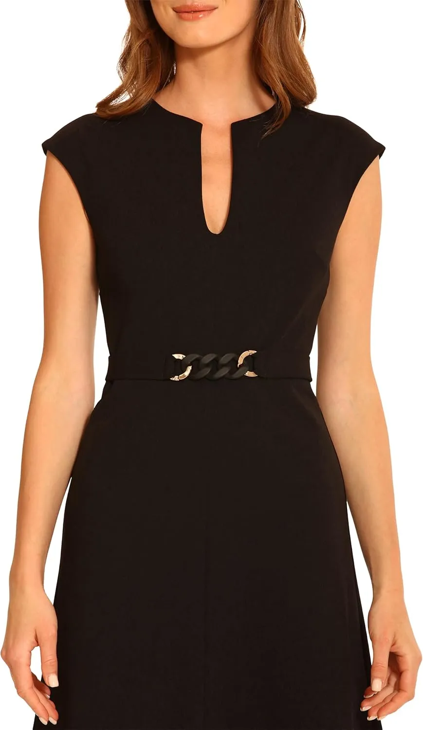 Maggy London Women's Notch Mock Neck Fit and Flare Crepe Dress