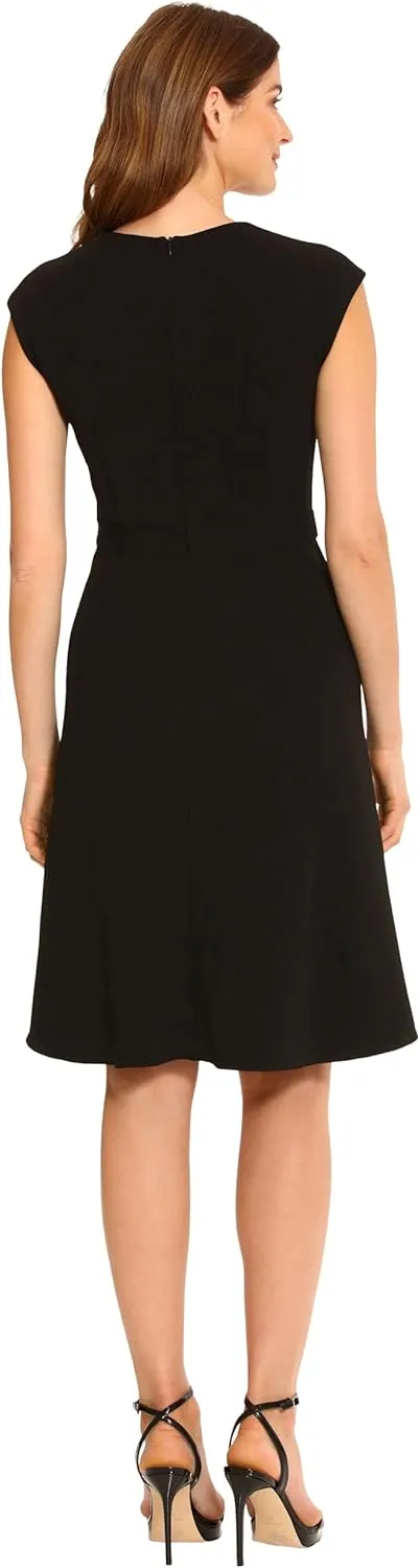 Maggy London Women's Notch Mock Neck Fit and Flare Crepe Dress