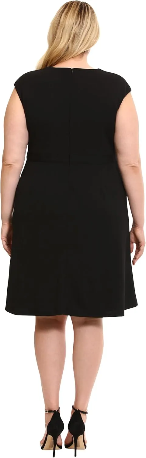 Maggy London Women's Notch Mock Neck Fit and Flare Crepe Dress