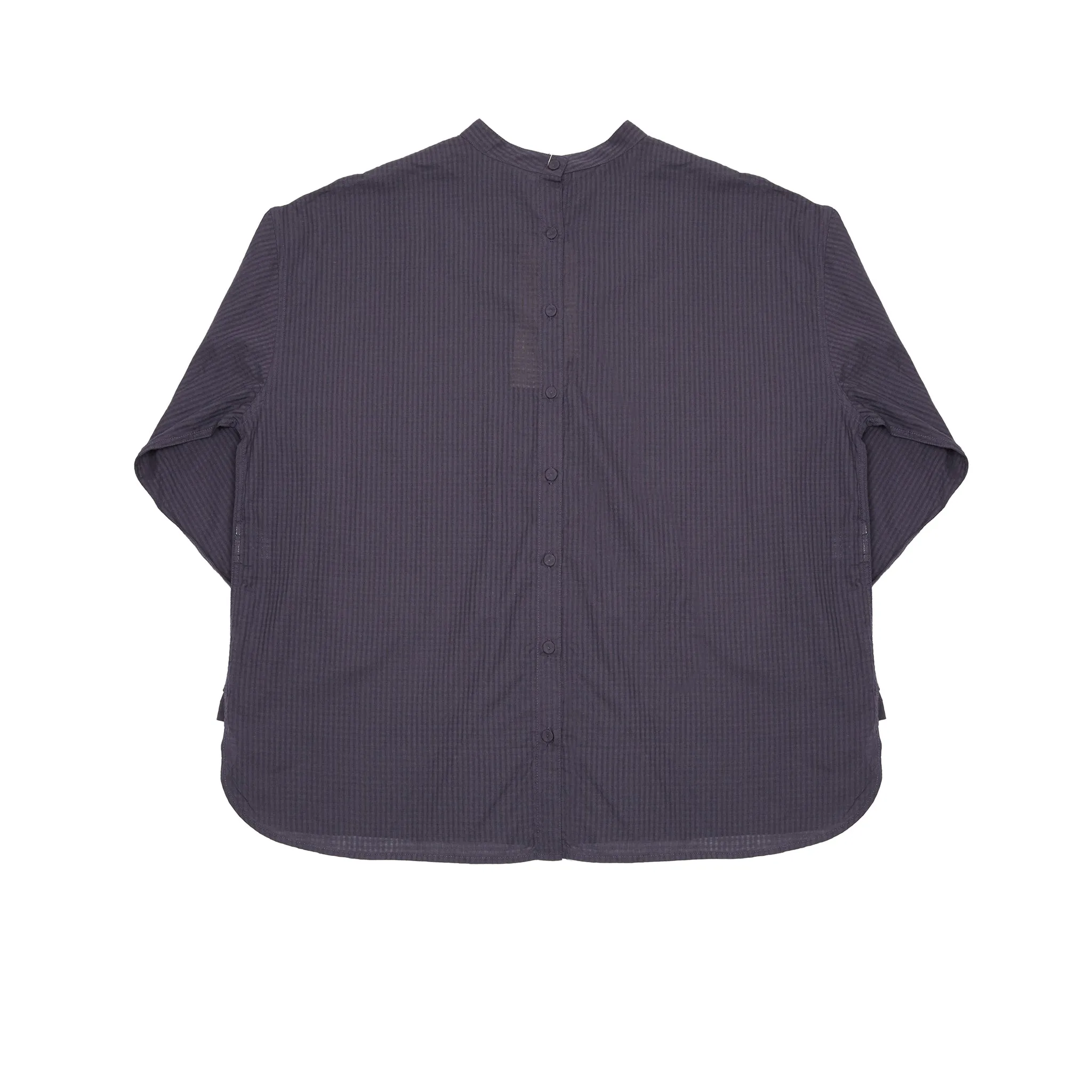 Maison De Soil Cotton Back Opening Stand Collar Embroidered Shirt in Navy