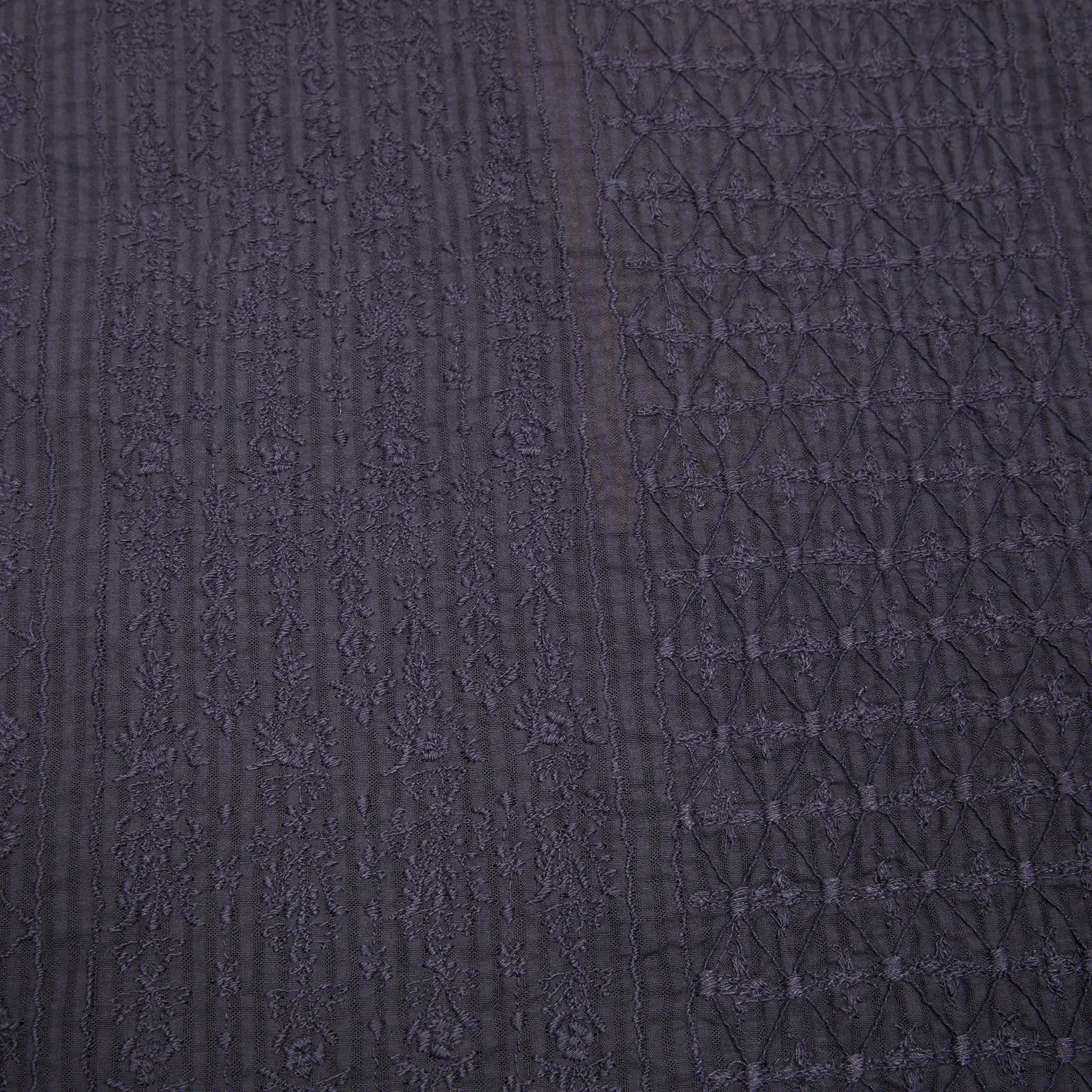 Maison De Soil Cotton Back Opening Stand Collar Embroidered Shirt in Navy