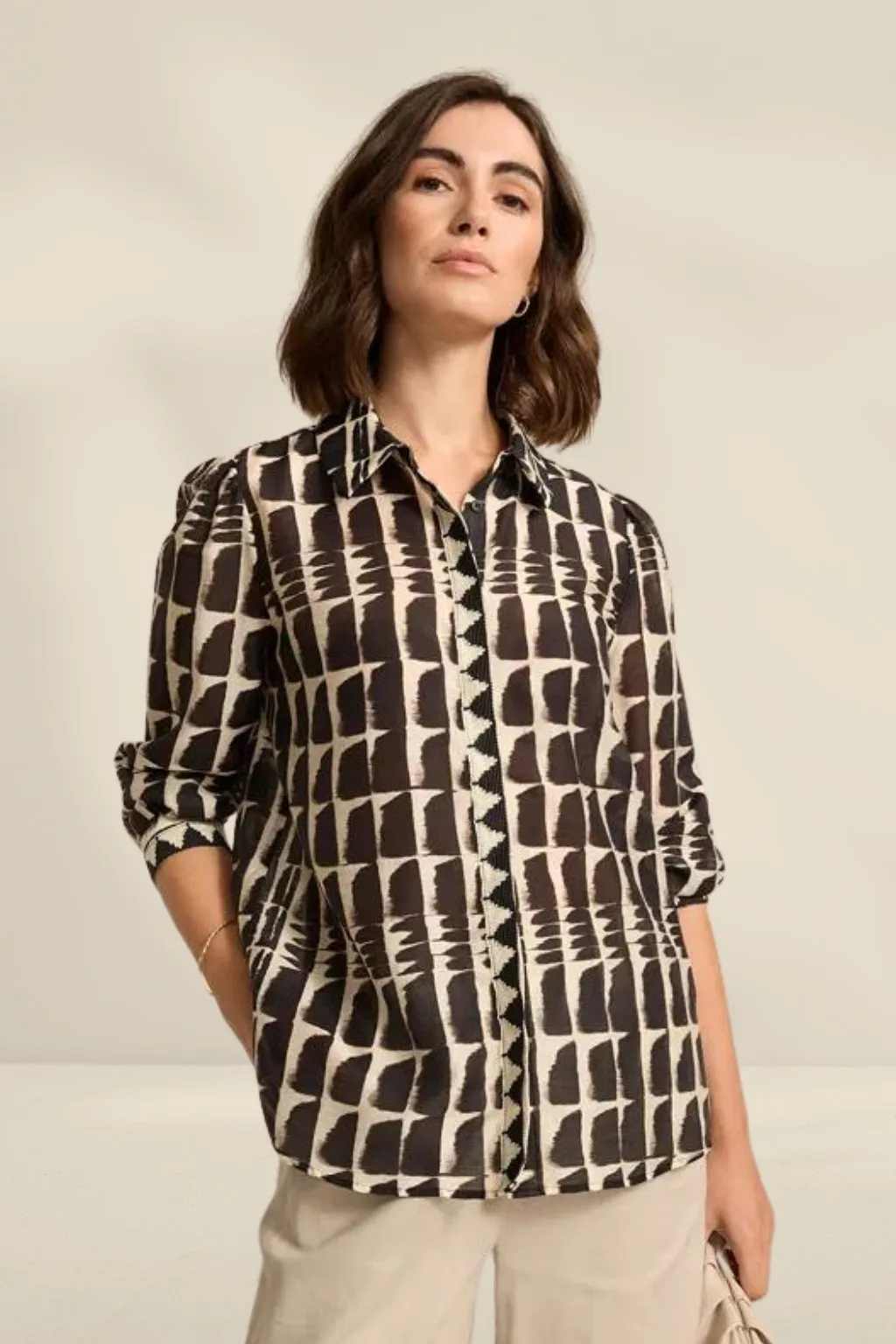 Marco Polo 3/4 Ikat Shirt Black