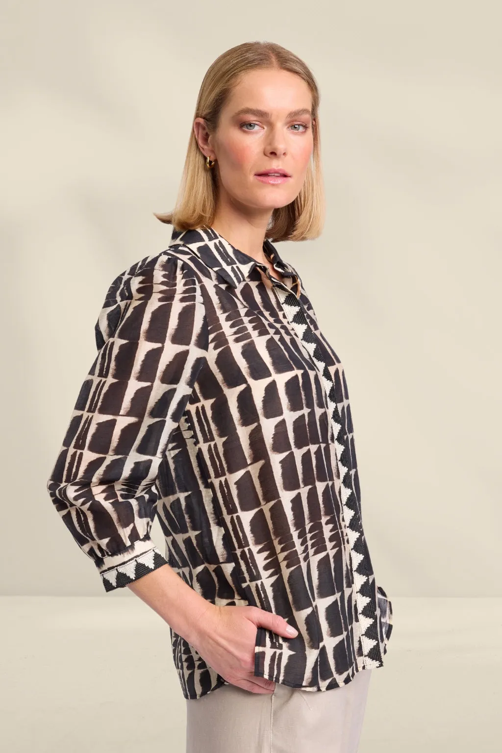 Marco Polo 3/4 Ikat Shirt Black