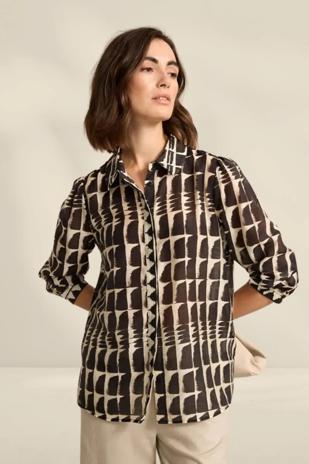 Marco Polo 3/4 Ikat Shirt Black