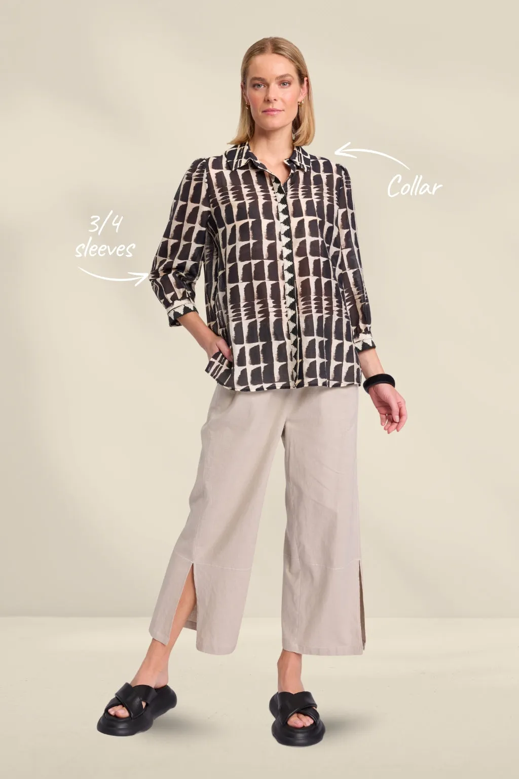 Marco Polo 3/4 Ikat Shirt Black