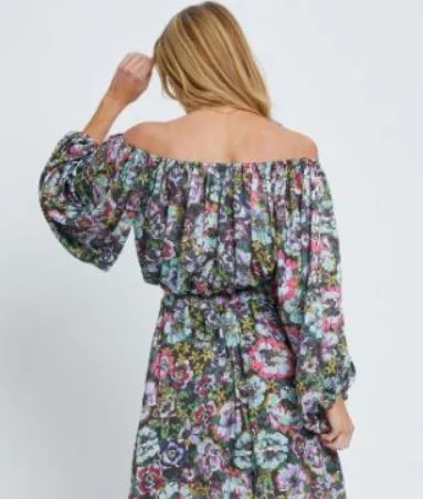 Meet Me In Santorini Multicolor Floral Cropped Off Shoulder Blouse