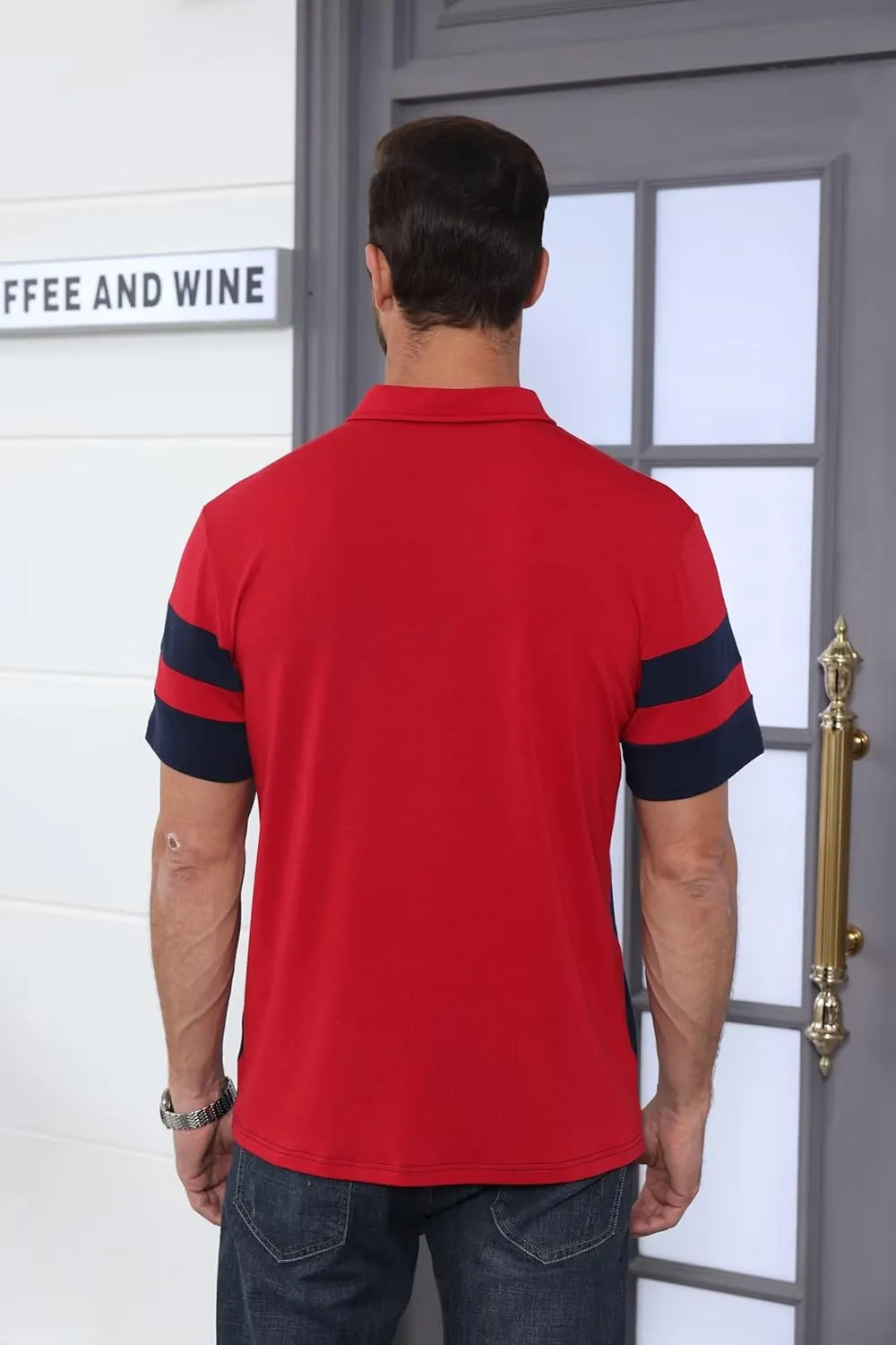 Mens Polo Shirts Short Sleeve Color Block T Shirt Summer Lightweight Casual Golf Shirts