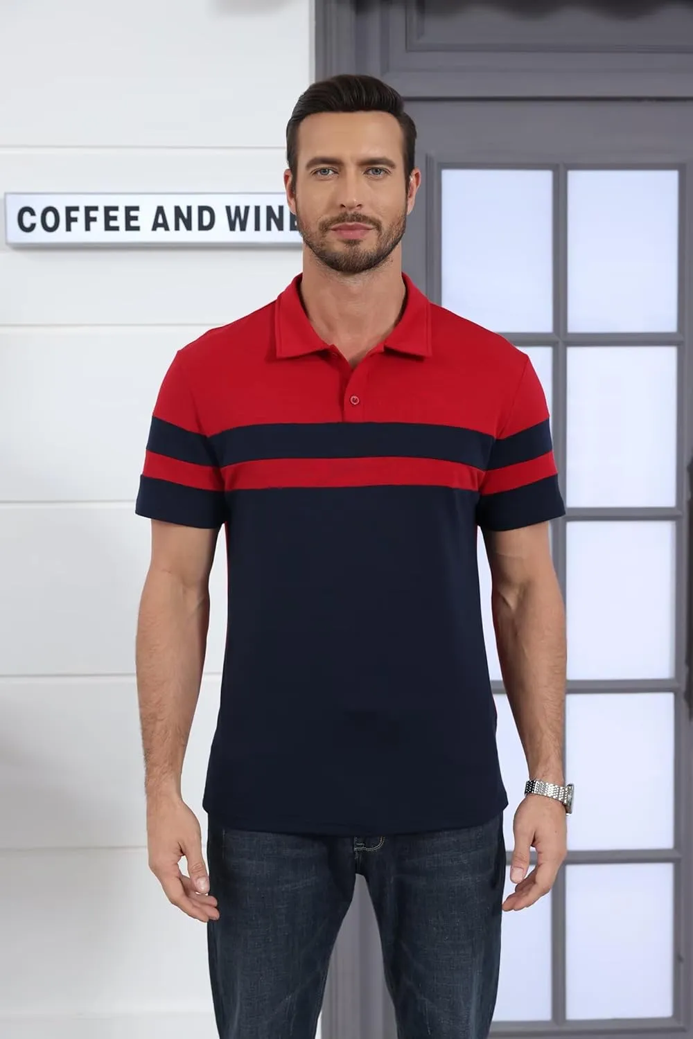 Mens Polo Shirts Short Sleeve Color Block T Shirt Summer Lightweight Casual Golf Shirts