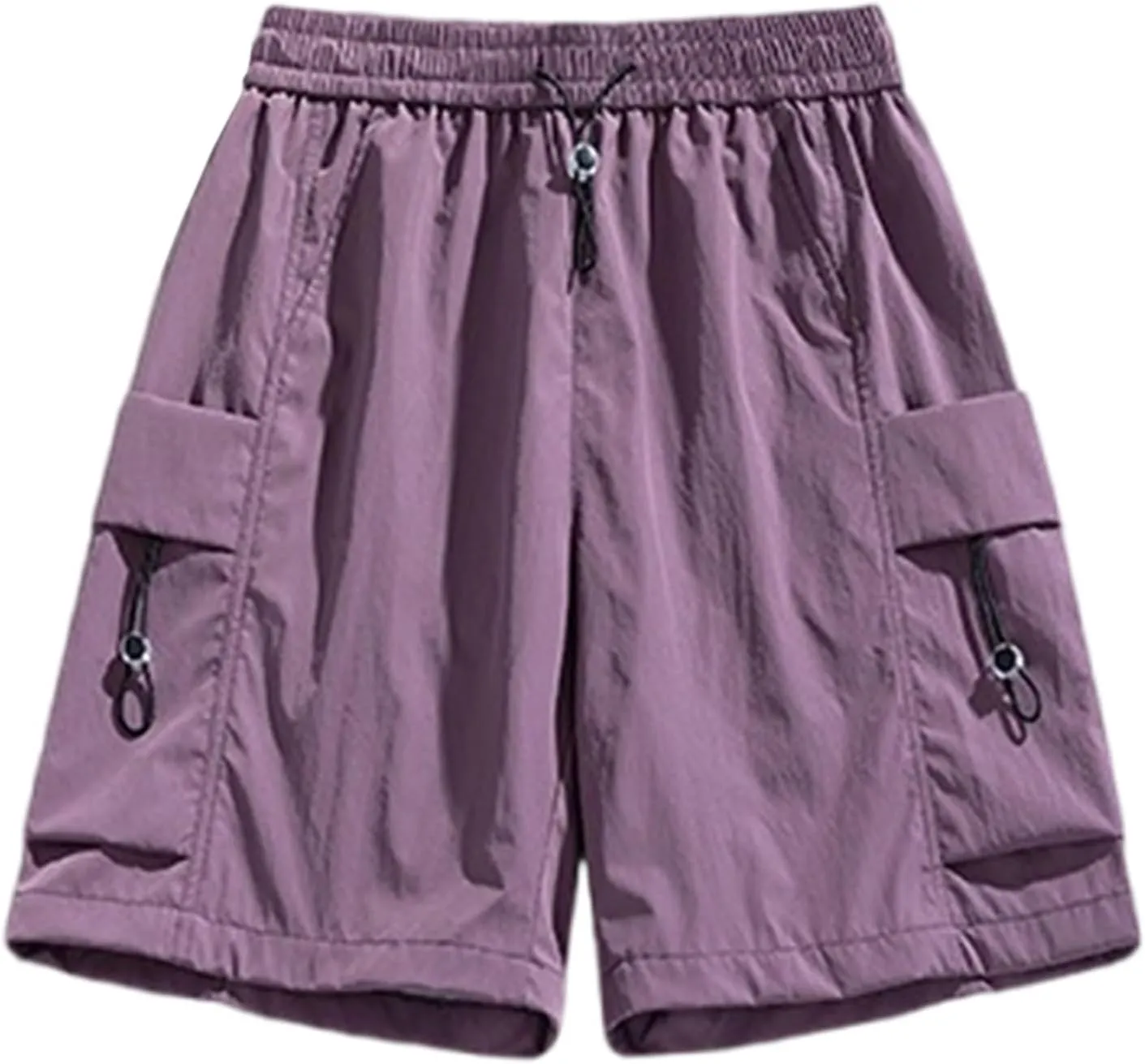 Mens Shorts Cargo Elastic Waist Lightweight Straight Leg Work Shorts Relaxed Fit Multi Pockets Travel Hiking Pants