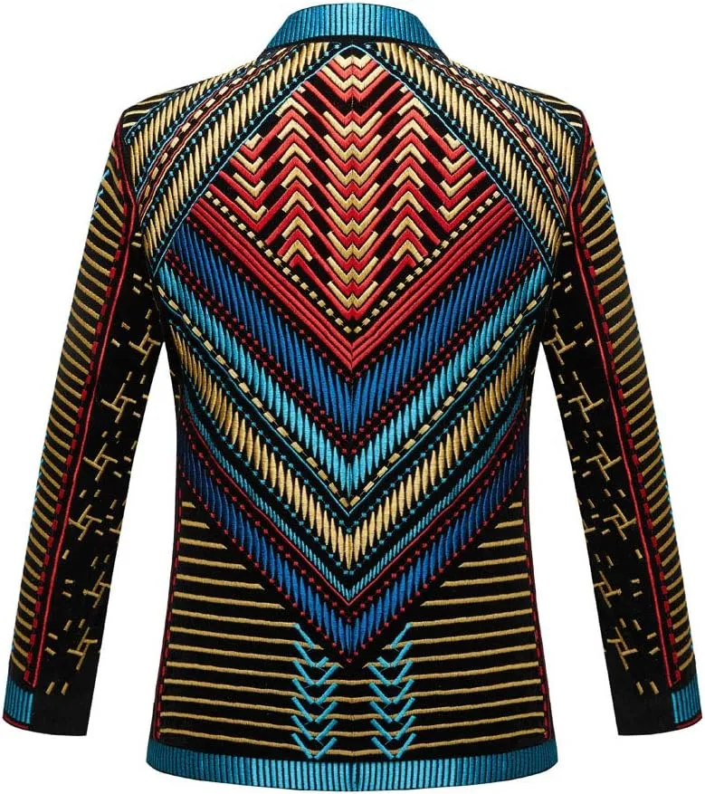 Mens Stylish Court Prince Black Velvet Gold Embroidery Blazer Suit Jacket