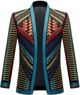 Mens Stylish Court Prince Black Velvet Gold Embroidery Blazer Suit Jacket