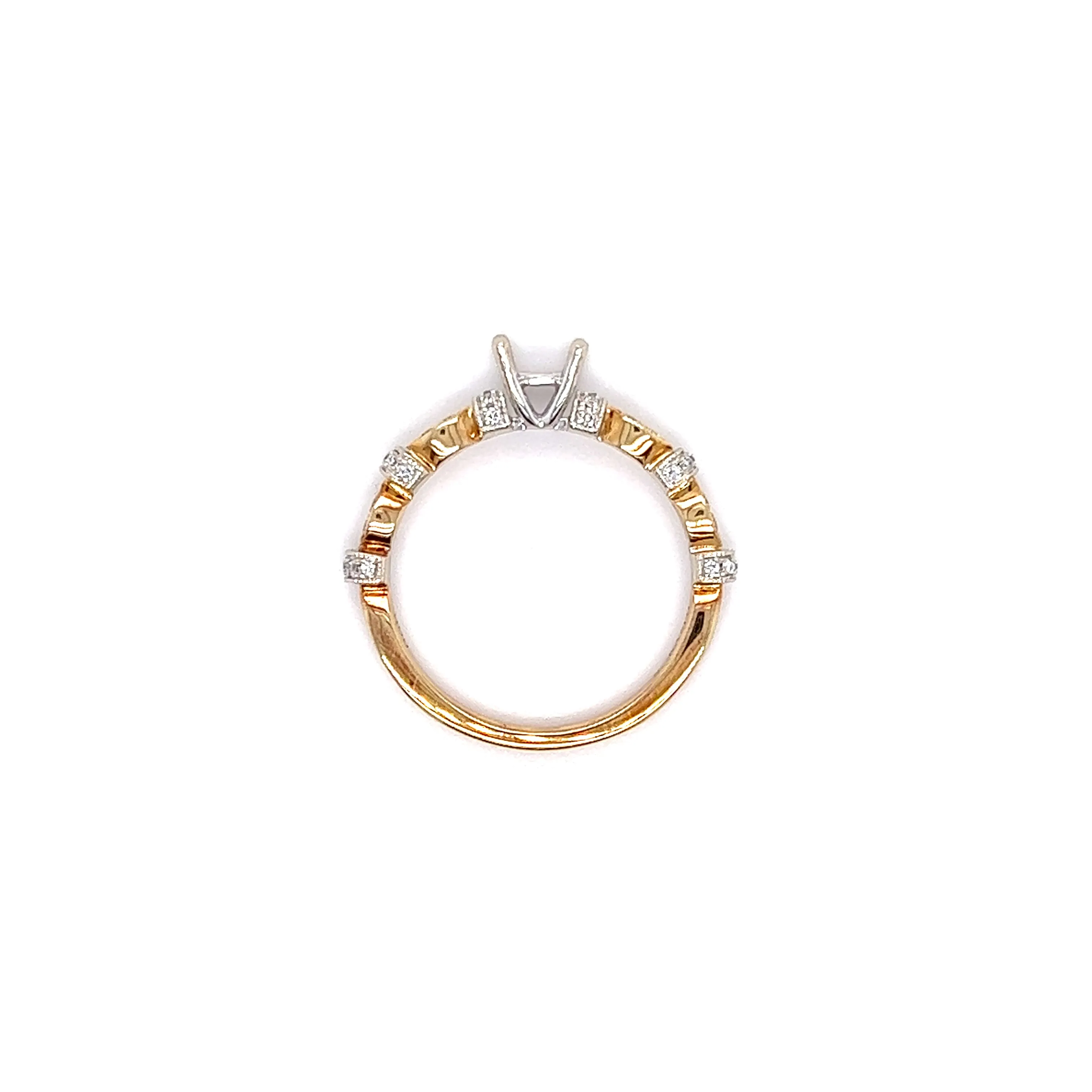Milgrain Ring Setting with Side Diamonds in 14K Yellow and White Gold