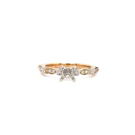 Milgrain Ring Setting with Side Diamonds in 14K Yellow and White Gold