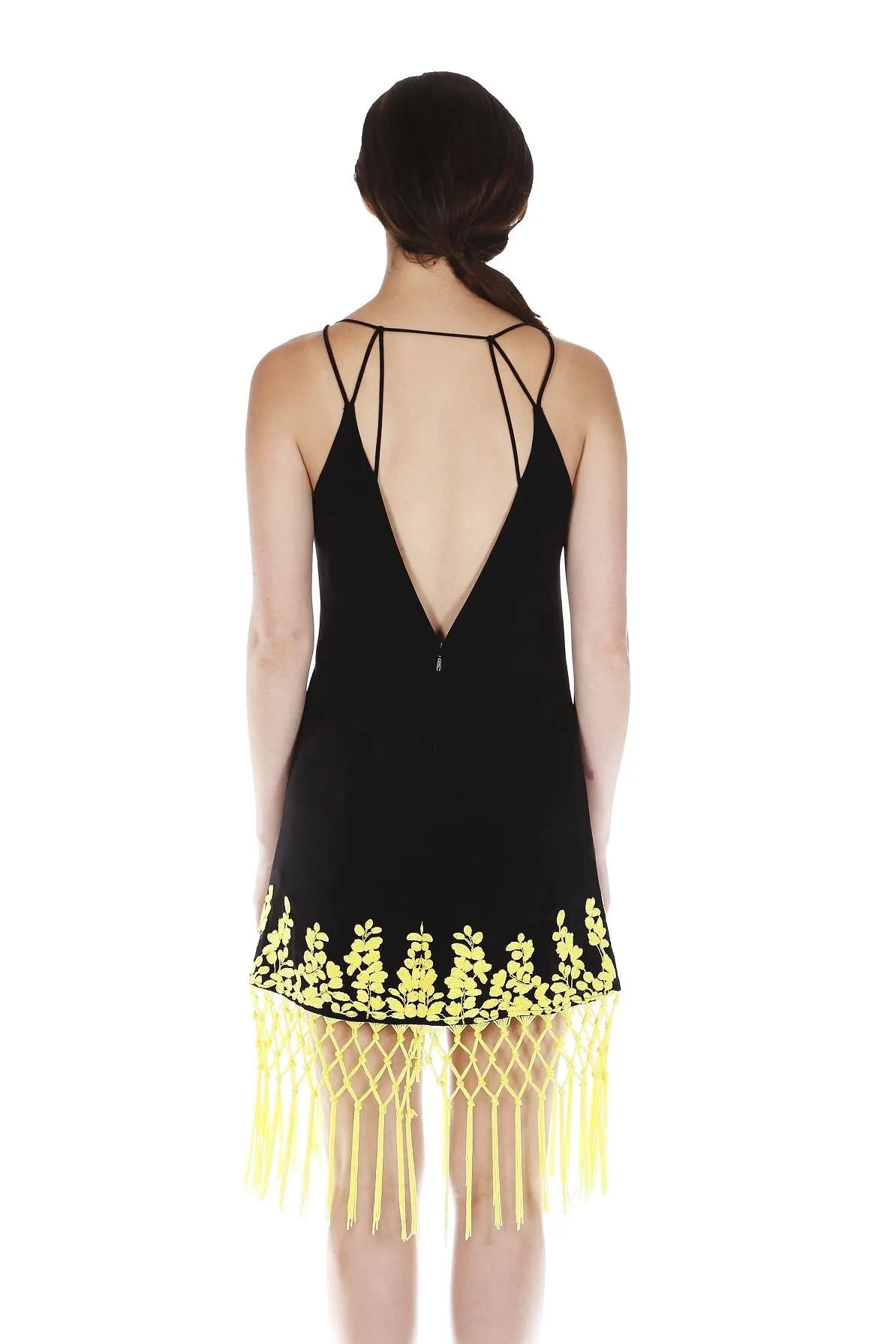 Naughty Grl Embroidered Fringe Dress With Zipper - Black