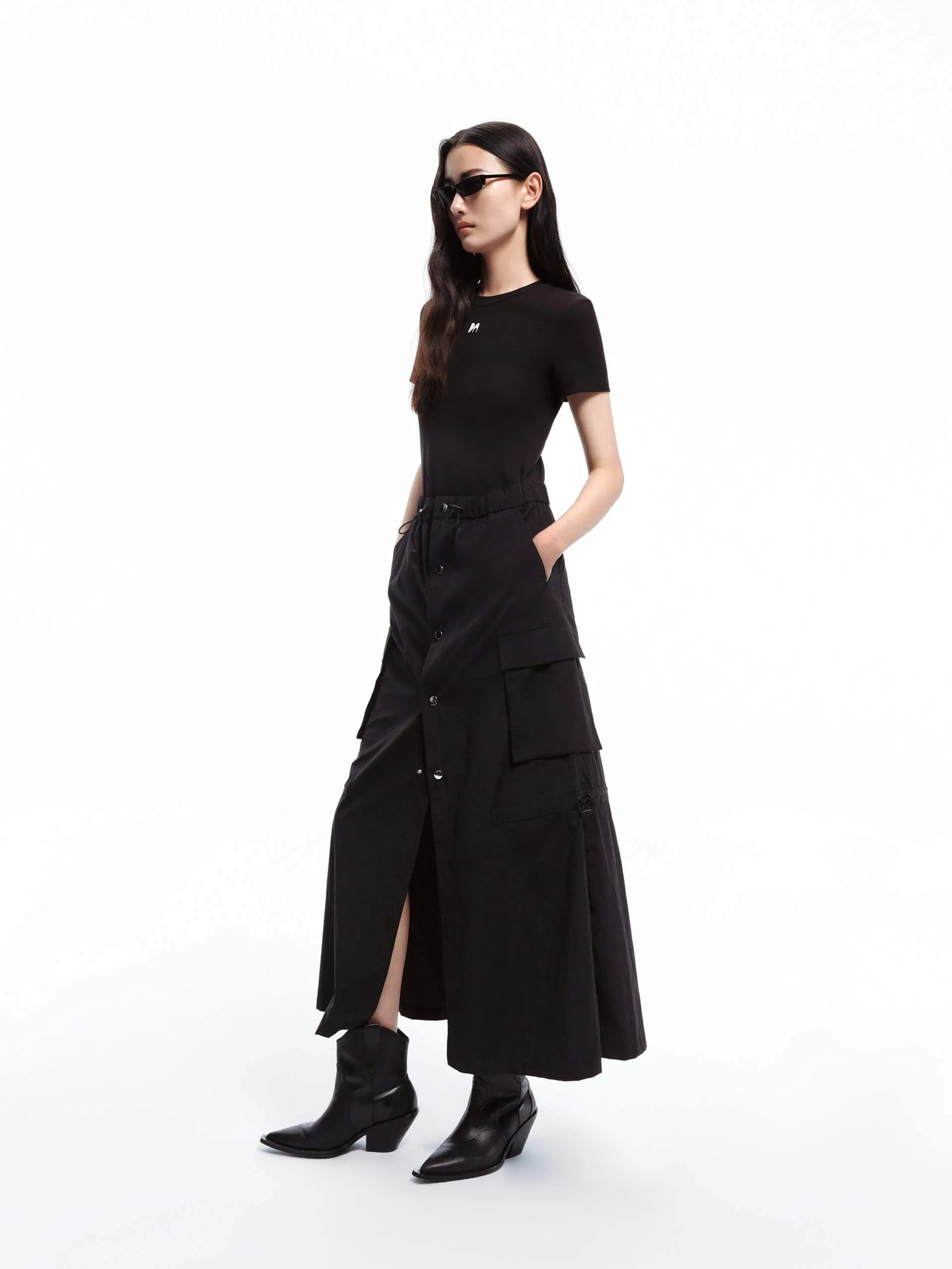 Paneled Drawstring Waist Dress