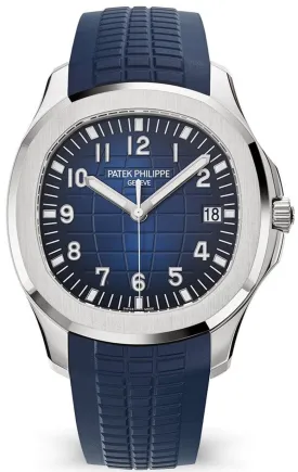 Luxury Patek Philippe Aquanaut White Gold Watch with Blue Embossed Dial, Ref#5168G-001