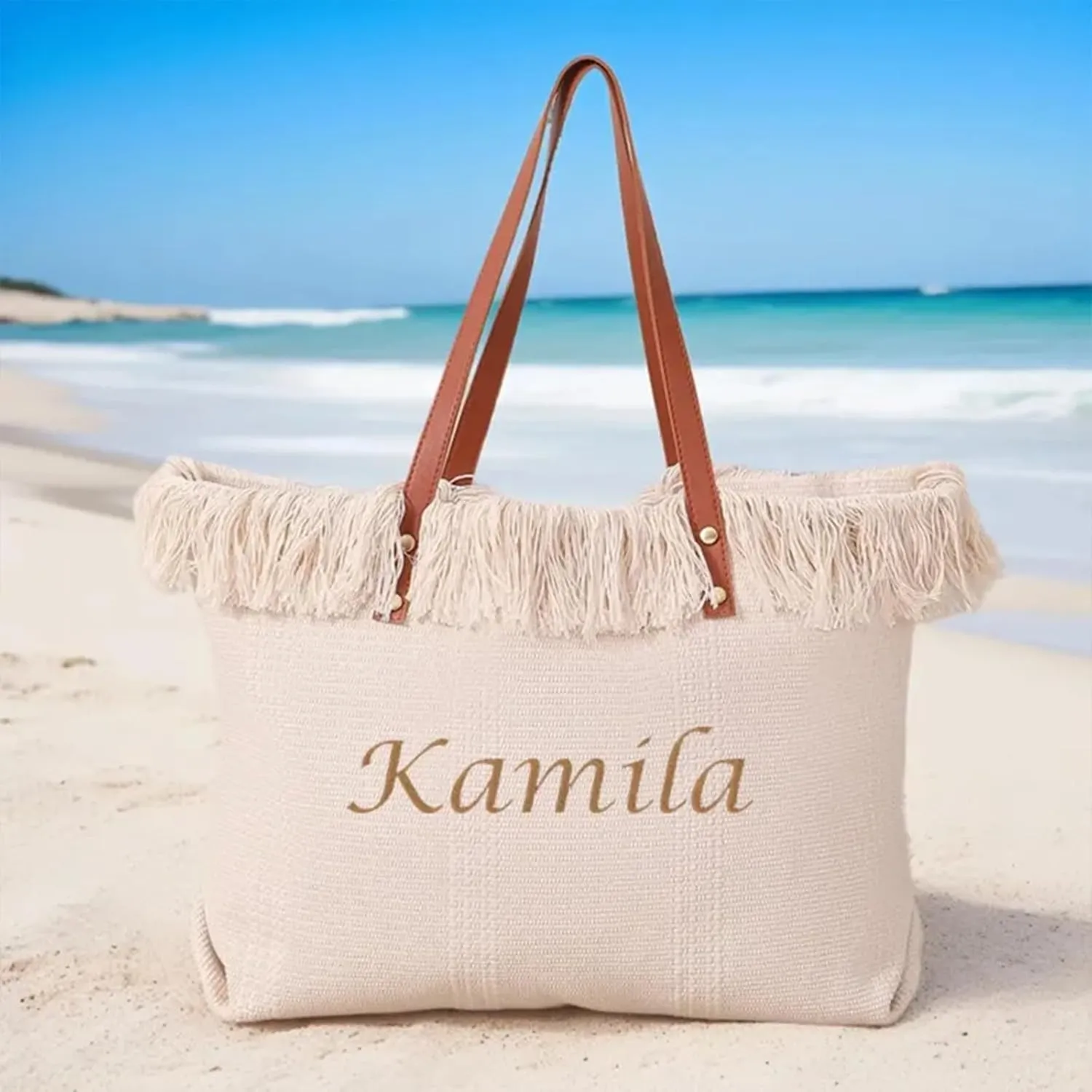 Personalized Embroidered Bridesmaid Tote Bag, Custom Large Women Vaction Travel