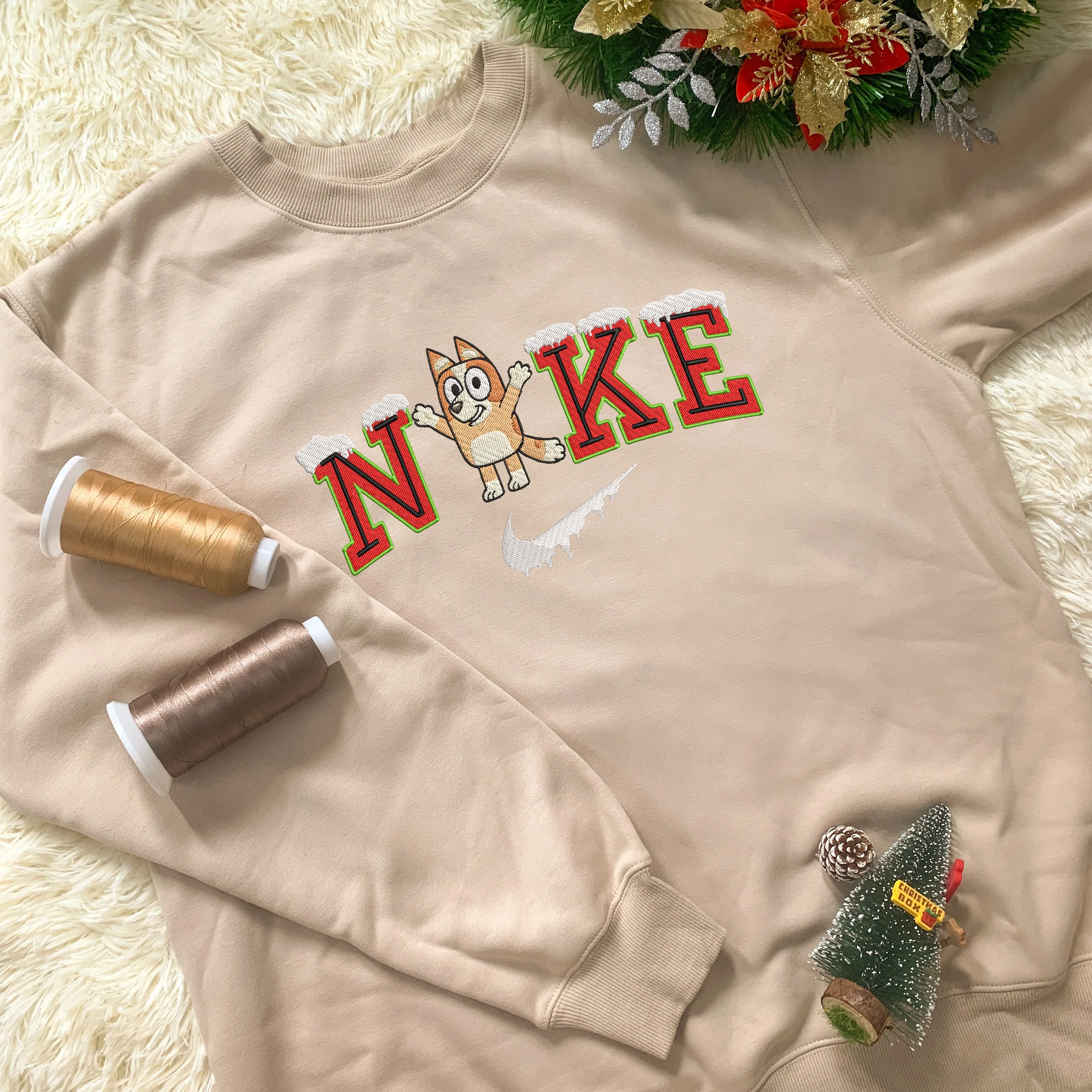 Personalized Embroidered Christmas Bluey And Bingo Hoodie Sweatshirt T-Shirt
