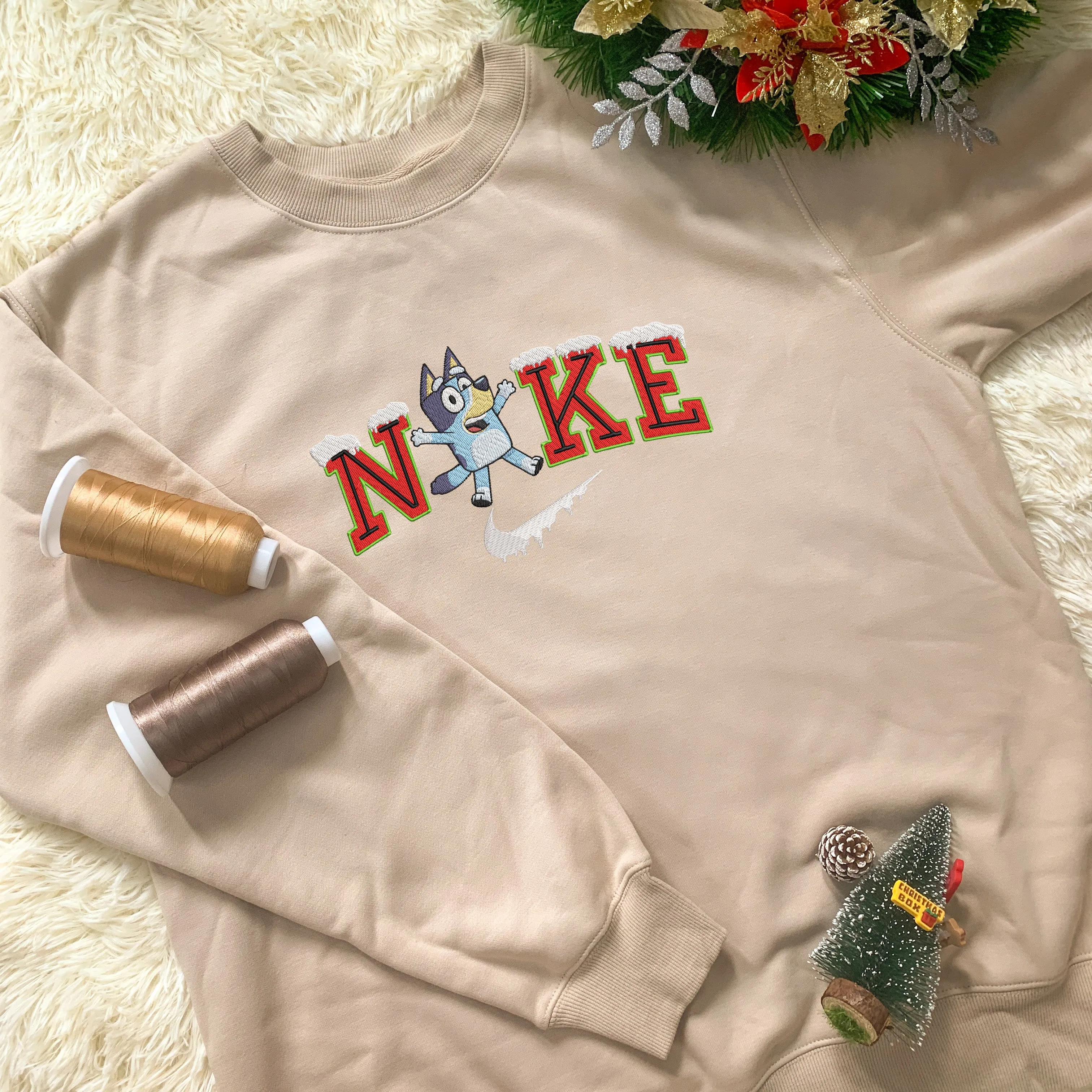 Personalized Embroidered Christmas Bluey And Bingo Hoodie Sweatshirt T-Shirt