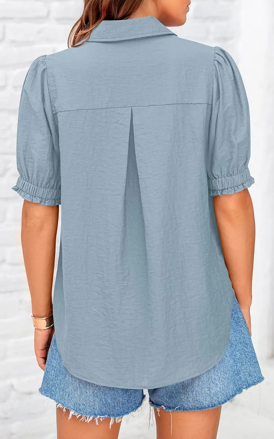 PRETTYGARDEN Womens Summer Short Sleeve Button Down Shirts V Neck Collared Casual Blouse Tops with Pockets