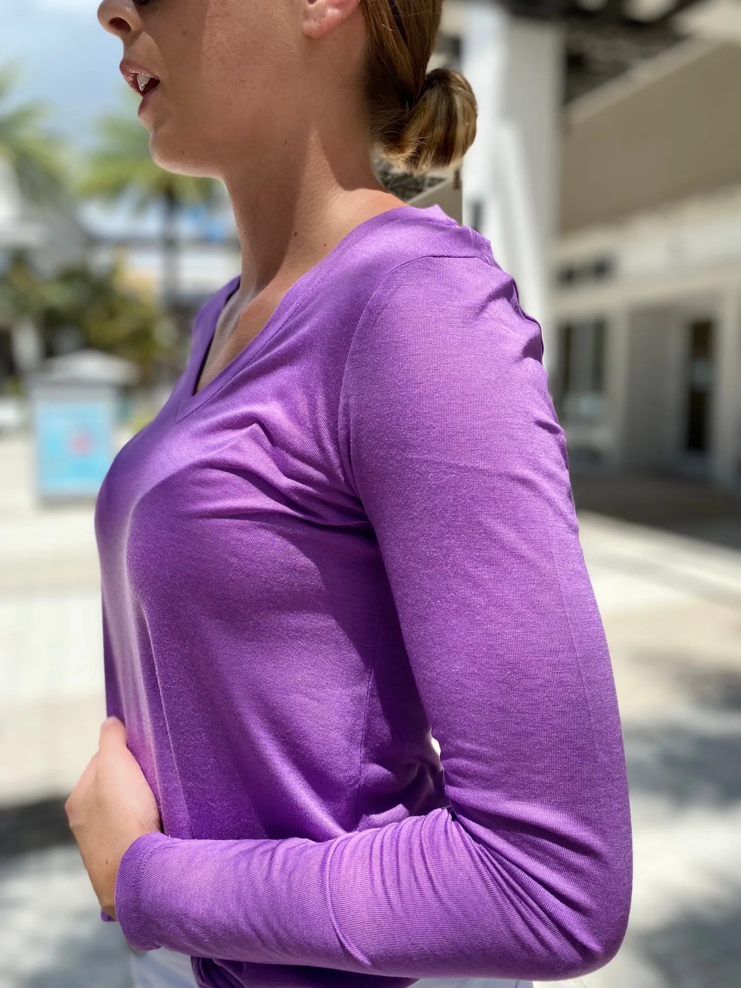 Purotatto Long Sleeve pt/018/364 "V" Neck T-shirt Medium Violet