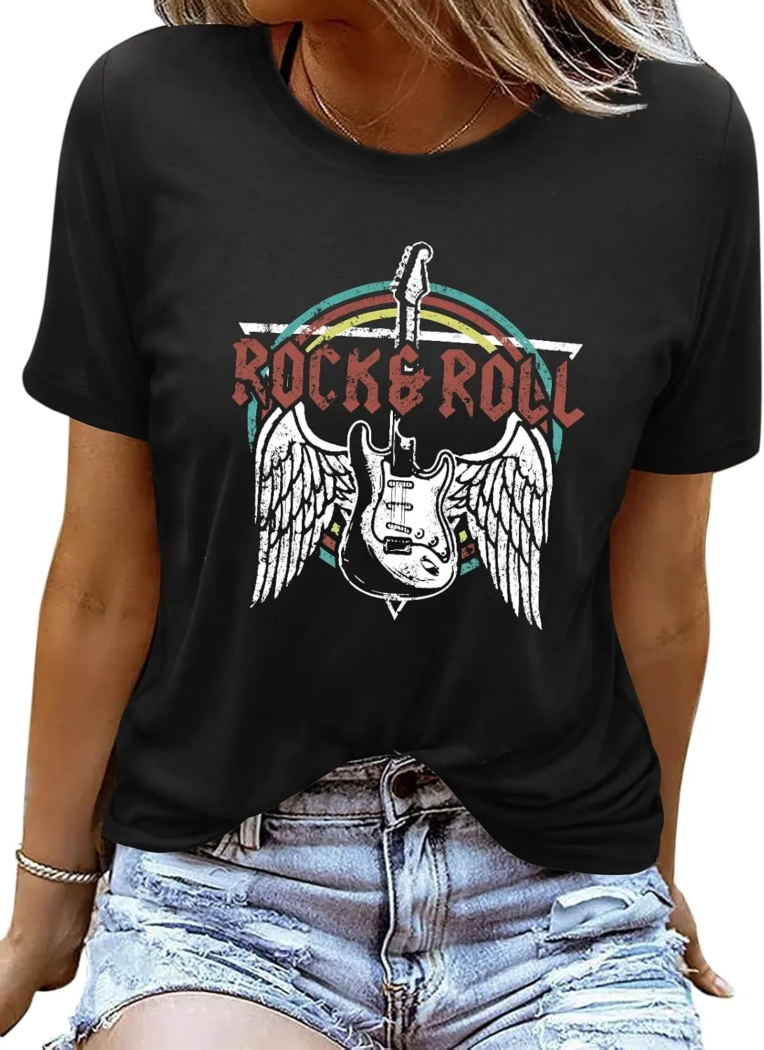 Rock and Roll T Shirts for Women Vintage Graphic Tees Band Tshirts Shirt Funny Country Music Retro Casual Short Sleeve Tops