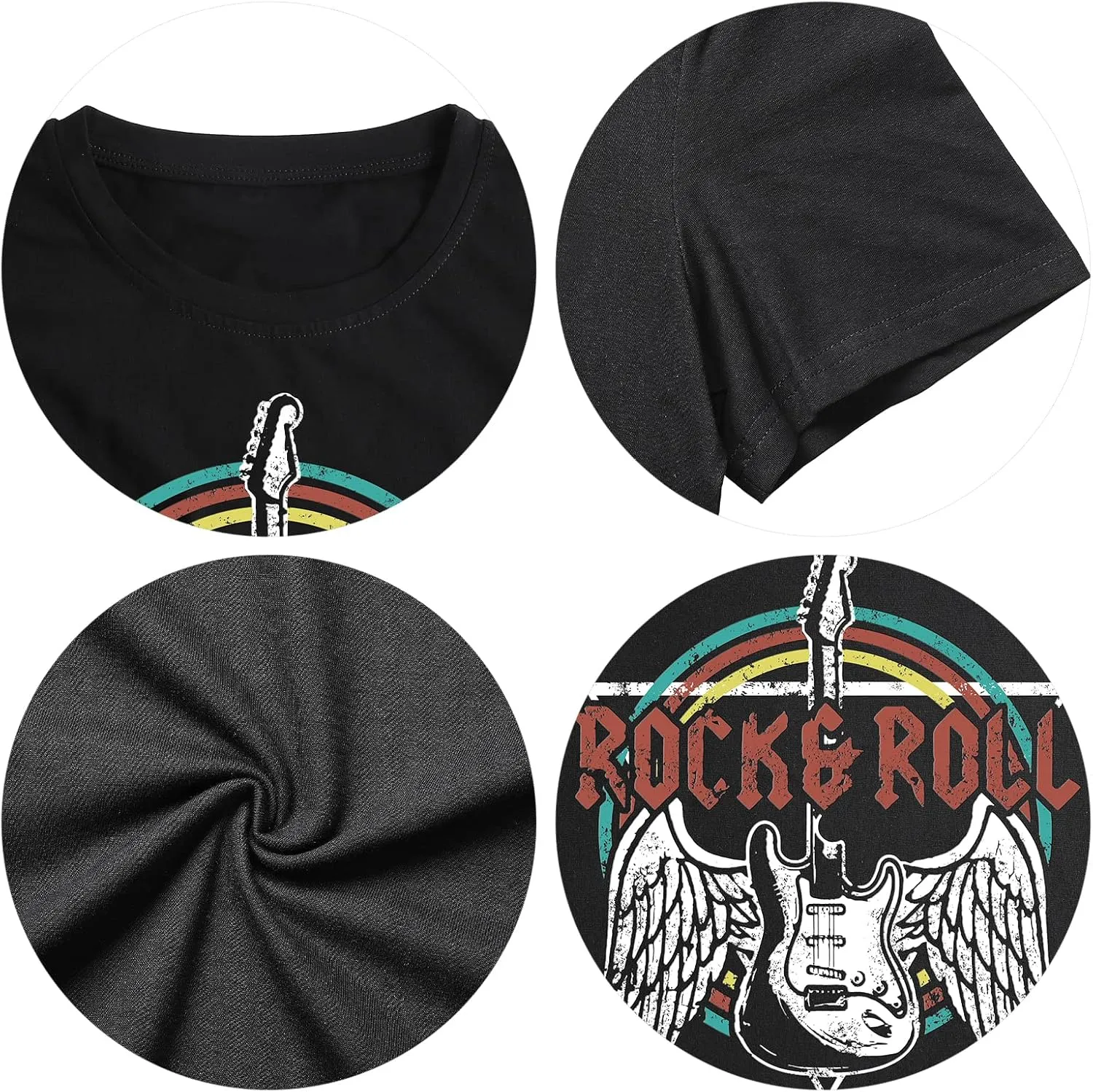 Rock and Roll T Shirts for Women Vintage Graphic Tees Band Tshirts Shirt Funny Country Music Retro Casual Short Sleeve Tops