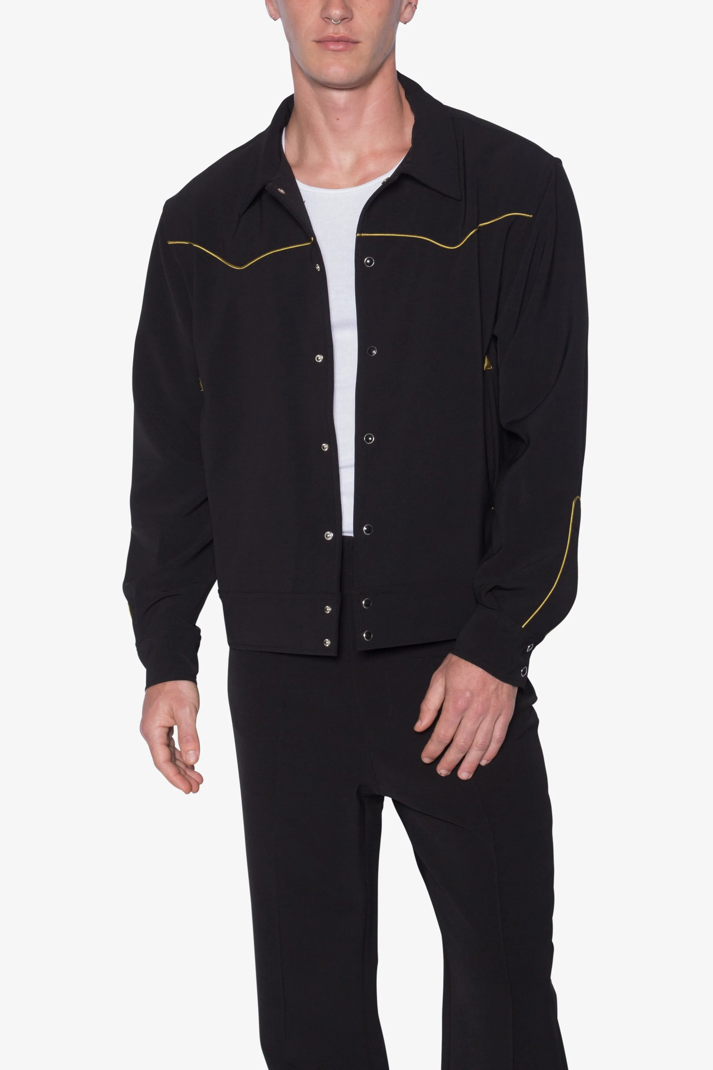 Rodeo Stitch Button Up Shirt - Black/Gold