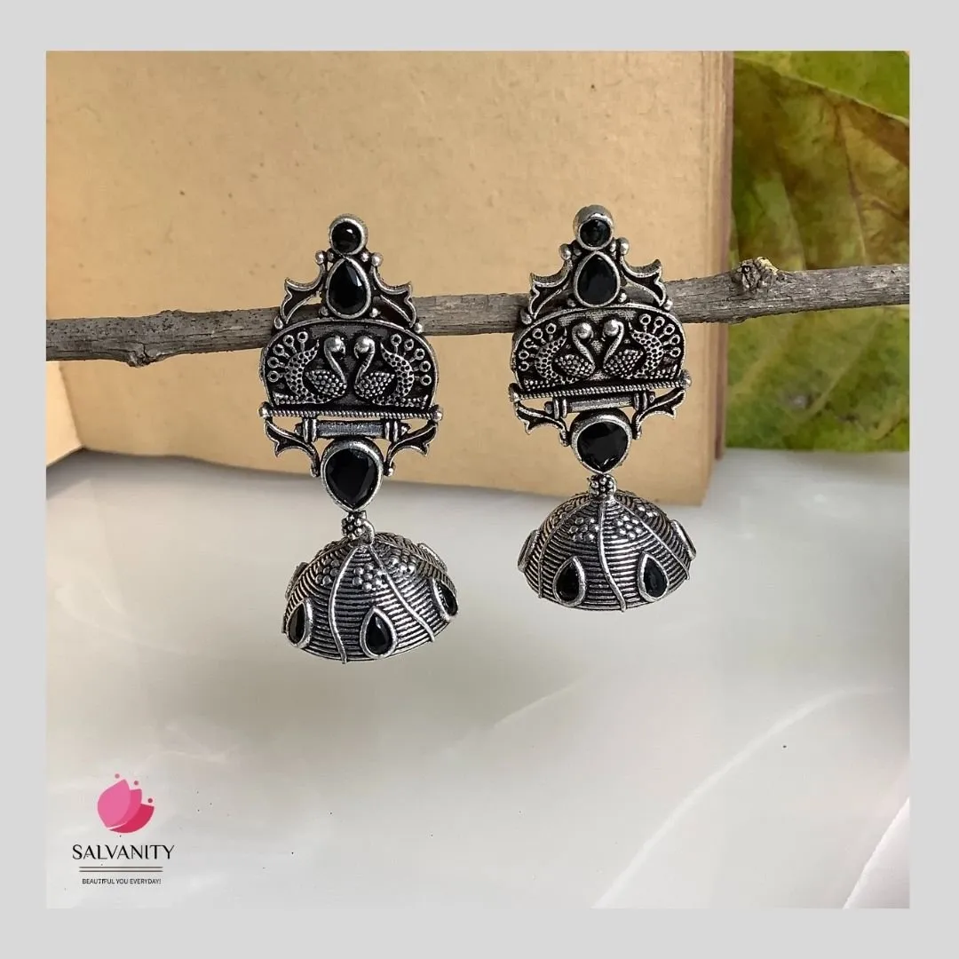 Salvanity German Silver Peacock Dome Jhumki