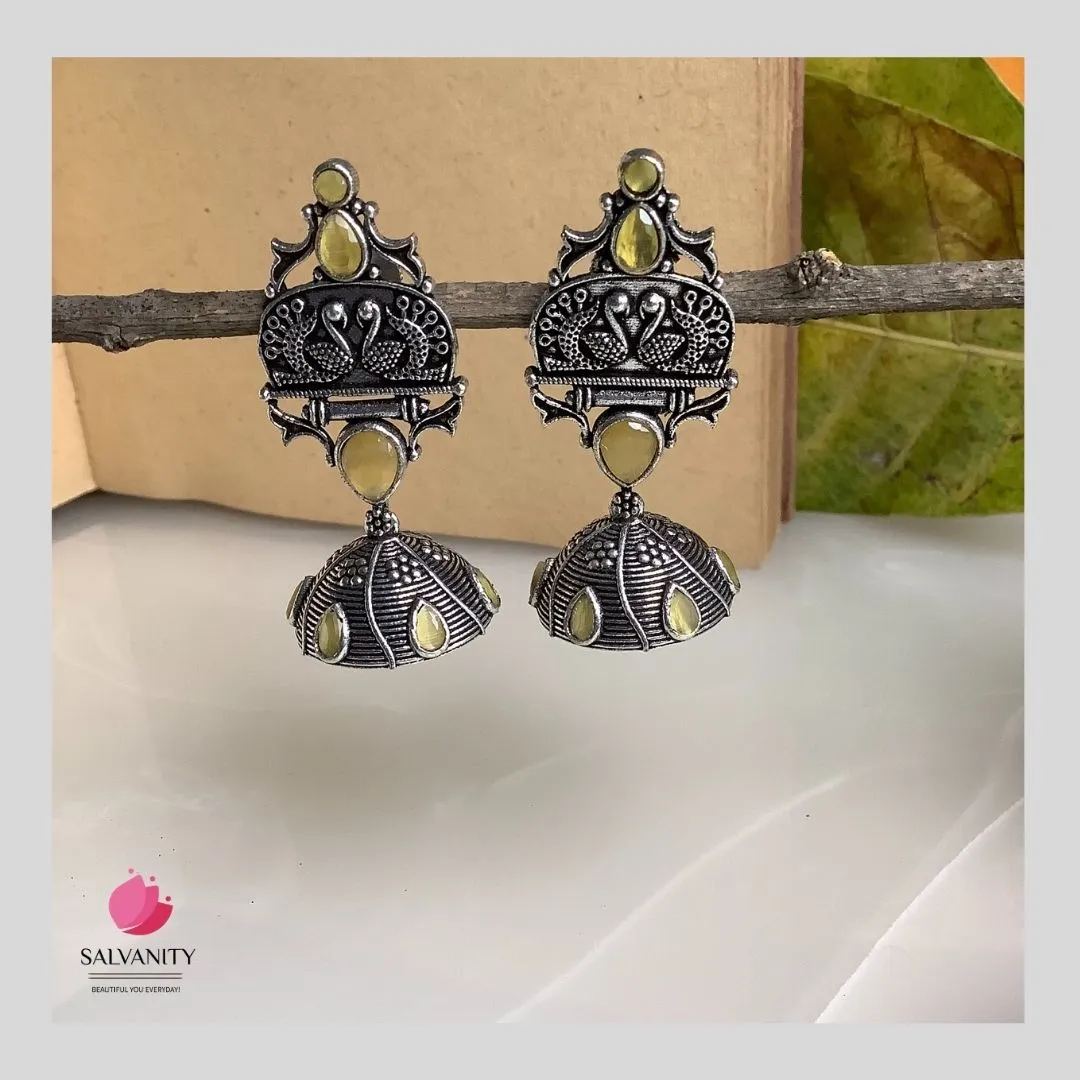 Salvanity German Silver Peacock Dome Jhumki