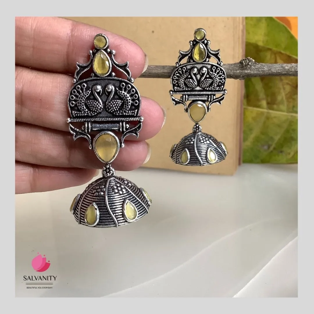 Salvanity German Silver Peacock Dome Jhumki