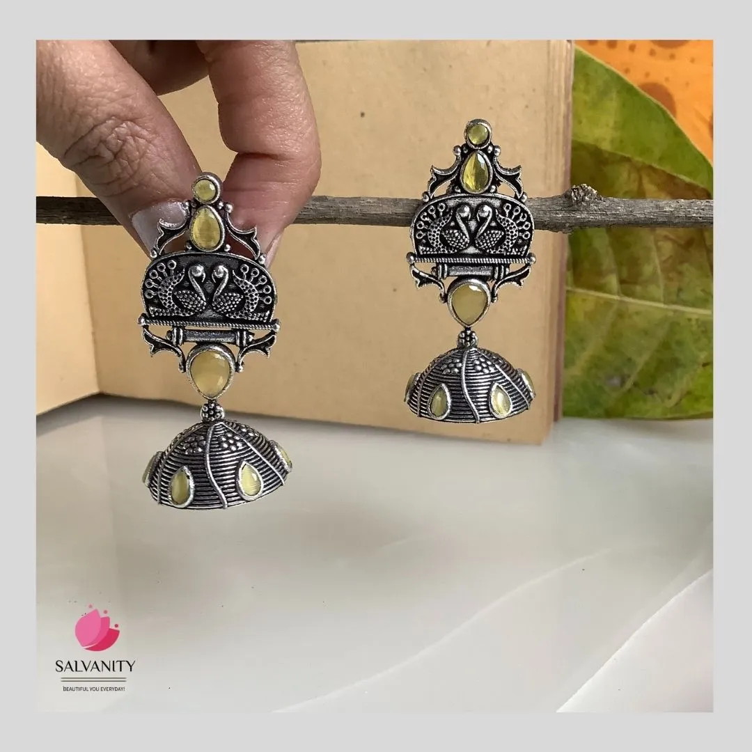Salvanity German Silver Peacock Dome Jhumki