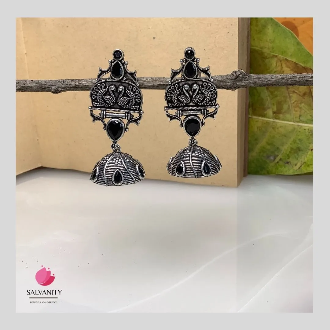 Salvanity German Silver Peacock Dome Jhumki