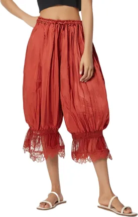 Seyumixi Women Lace Ruffled Long Bloomer Pants Lace Trim Pantaloons Elastic Waist Cropped Slip Pants Capri Pj Bottoms