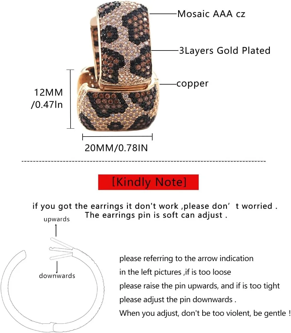 Shinny Animal Leopard Print Earrings Cubic Zirconia Paving Gold Plated Women Hoop Earrings Statement Chunky Circle Huggie Earrings