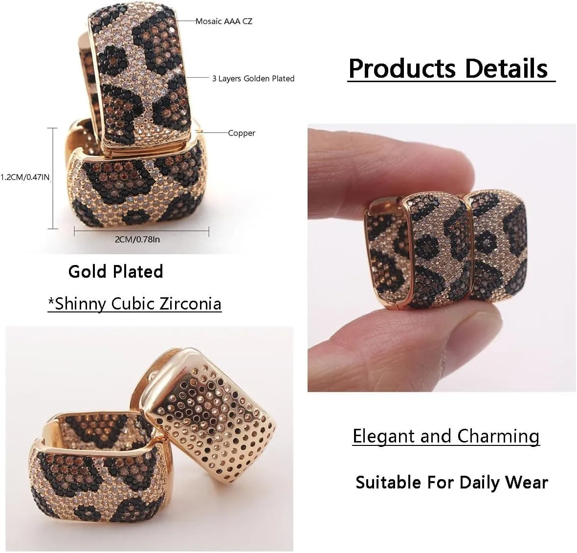 Shinny Animal Leopard Print Earrings Cubic Zirconia Paving Gold Plated Women Hoop Earrings Statement Chunky Circle Huggie Earrings
