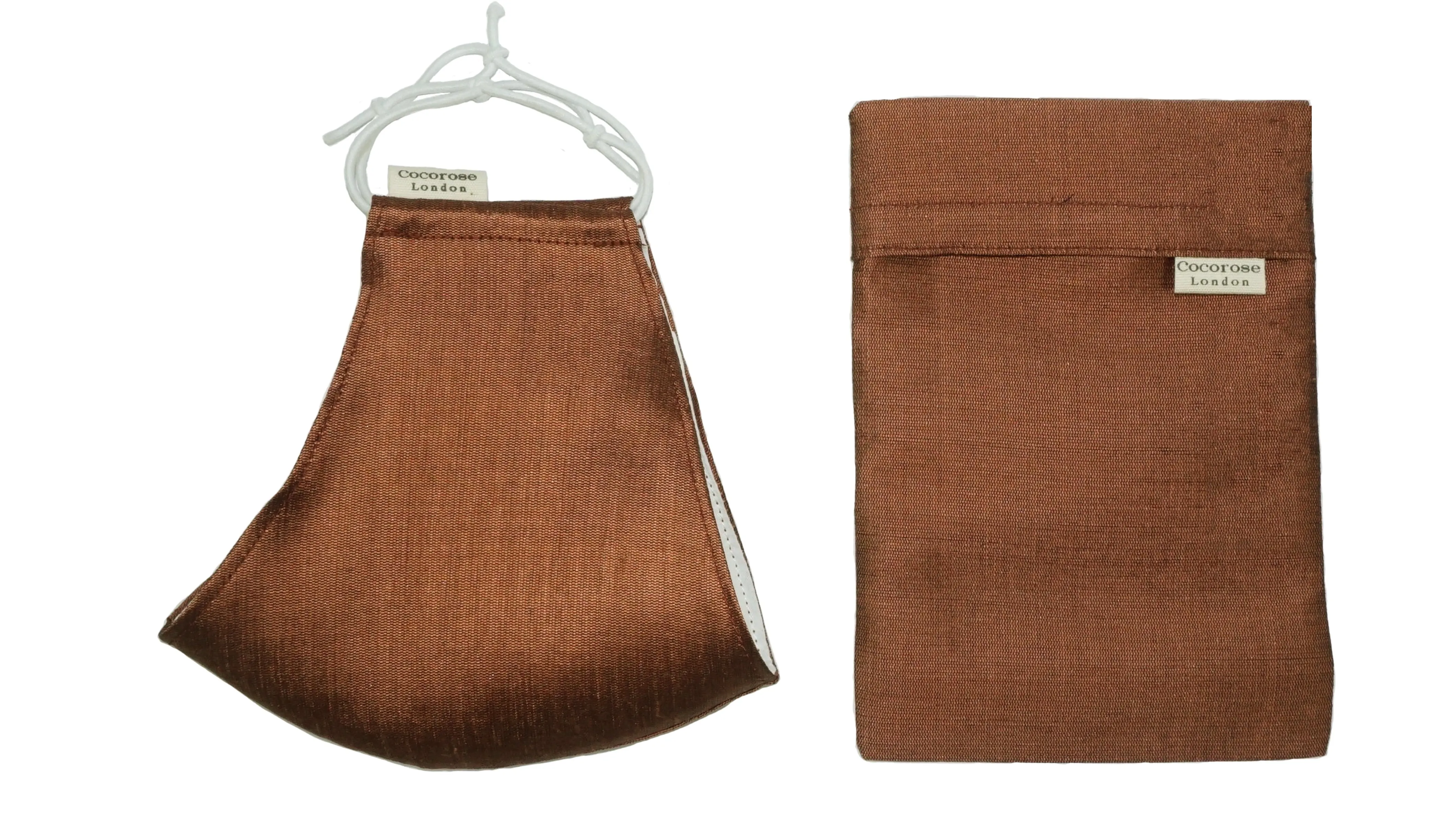 Silk Face Mask with Filter Pocket and Matching Pouch - Bronze