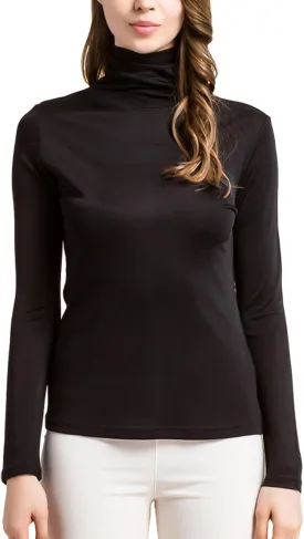 Silk Tops Turtleneck Long Sleeve Silk T Shirt Ultra Soft Thermal Layer Tops Slim High Neck Blouse