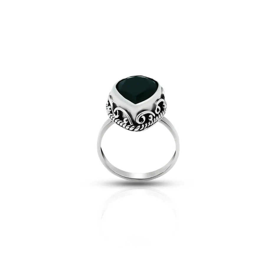 Silver Center Black Drop Shape Ring for Girls