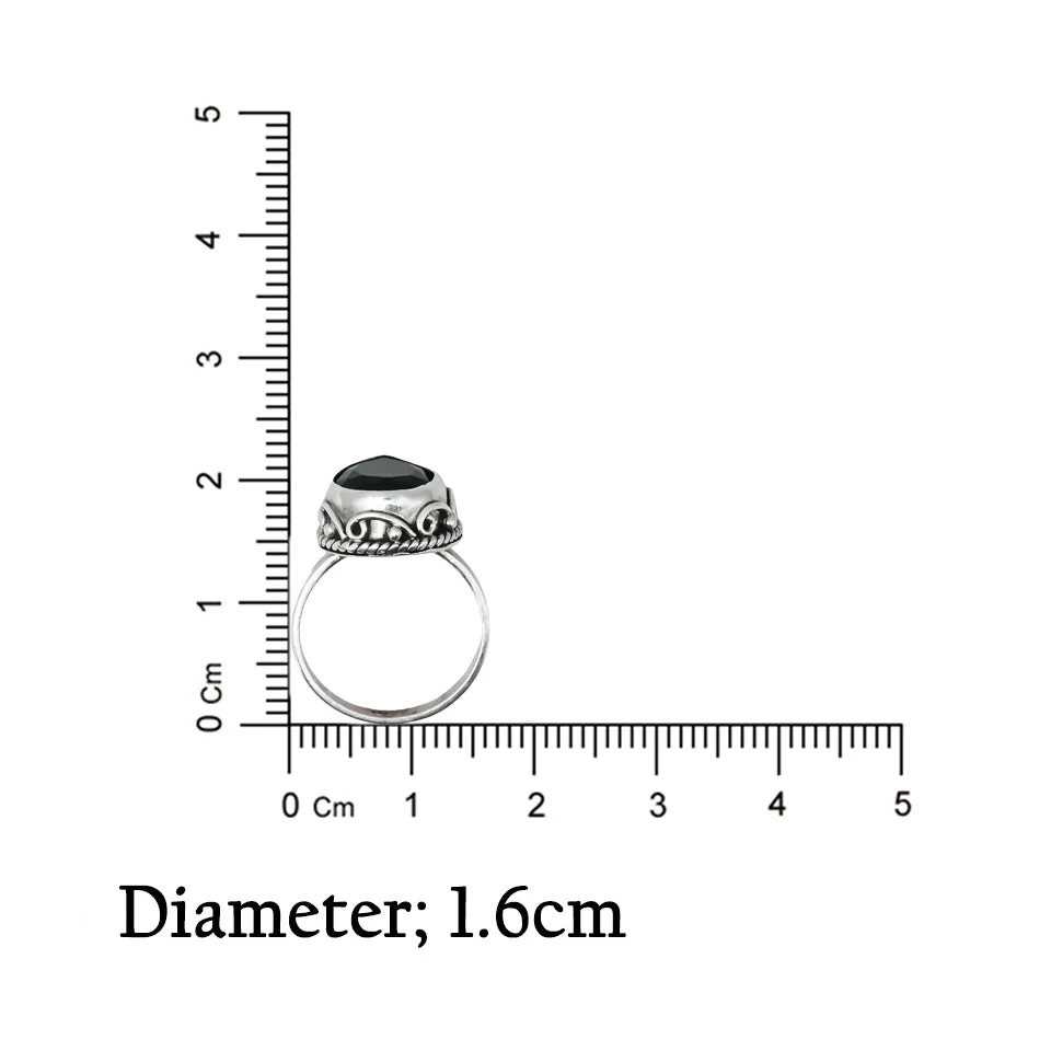 Silver Center Black Drop Shape Ring for Girls