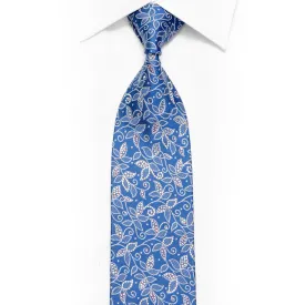 Silver Floral On Pale Blue Rhinestone Silk Necktie With Silver Sparkles