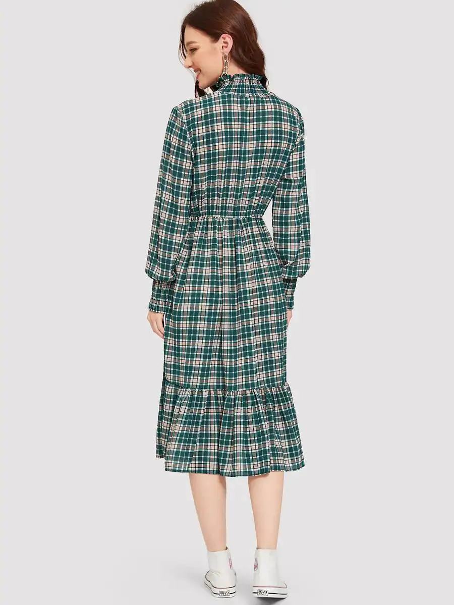 Smocked Trim Pep Hem Dress