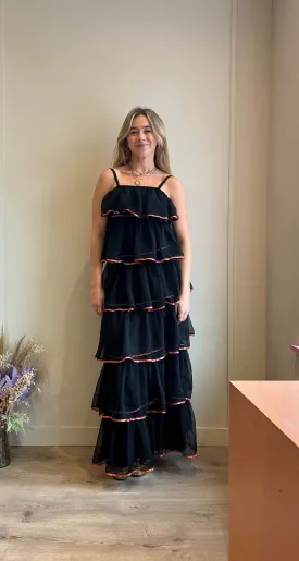 Spice Vintage Black Tiered Maxi Dress