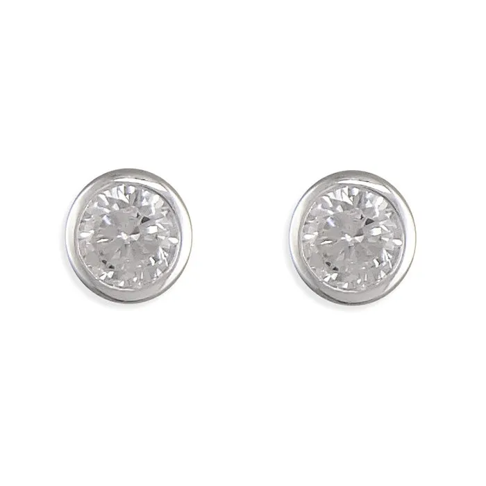 Sterling Silver 4mm CZ Rub-Over Stud Earrings